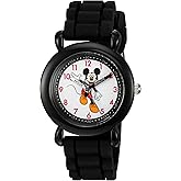 Disney Mickey Mouse Kids' Plastic Time Teacher Analog Quartz Silicone Strap Watch, Black/Black