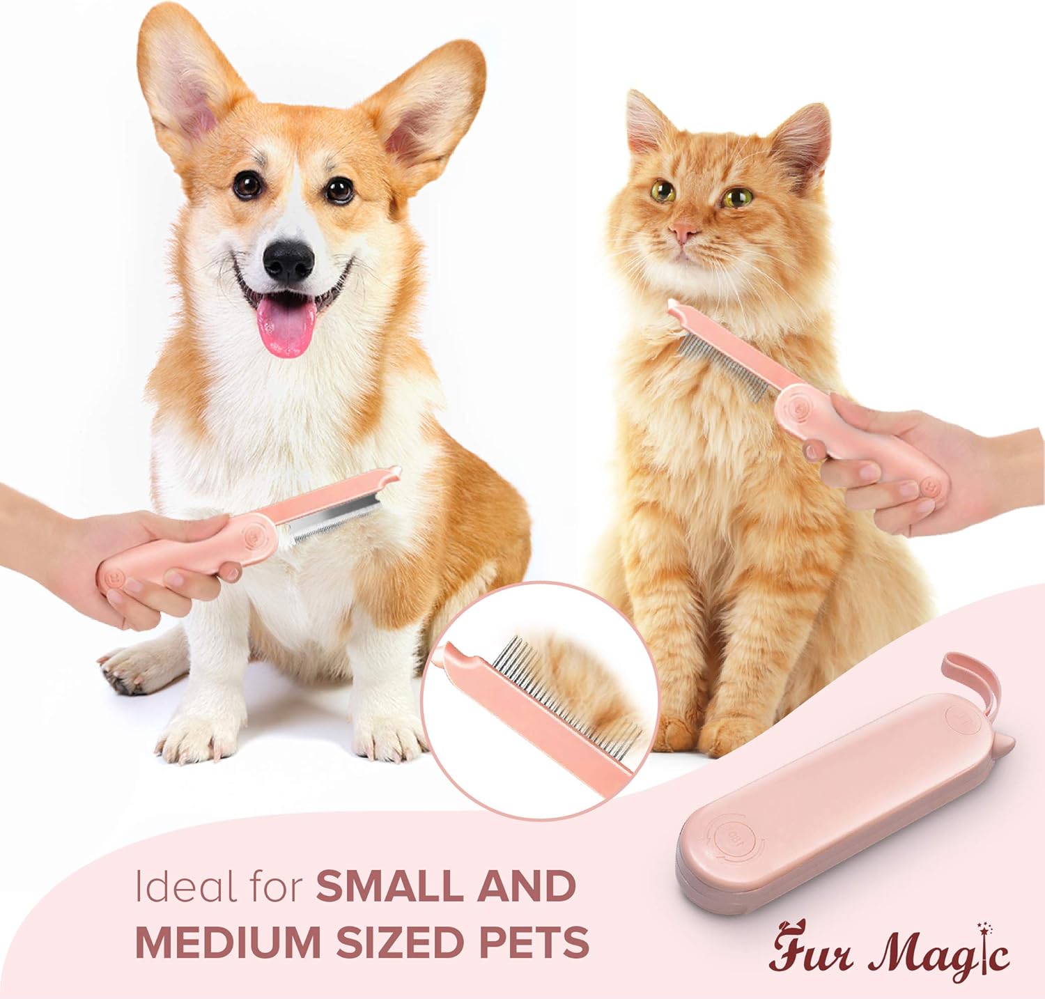Fur Magic Deshedding and Dematting Comb, 2 Sided Foldable Pet Grooming Brush for Deshedding Mats and Tangles - Image 5
