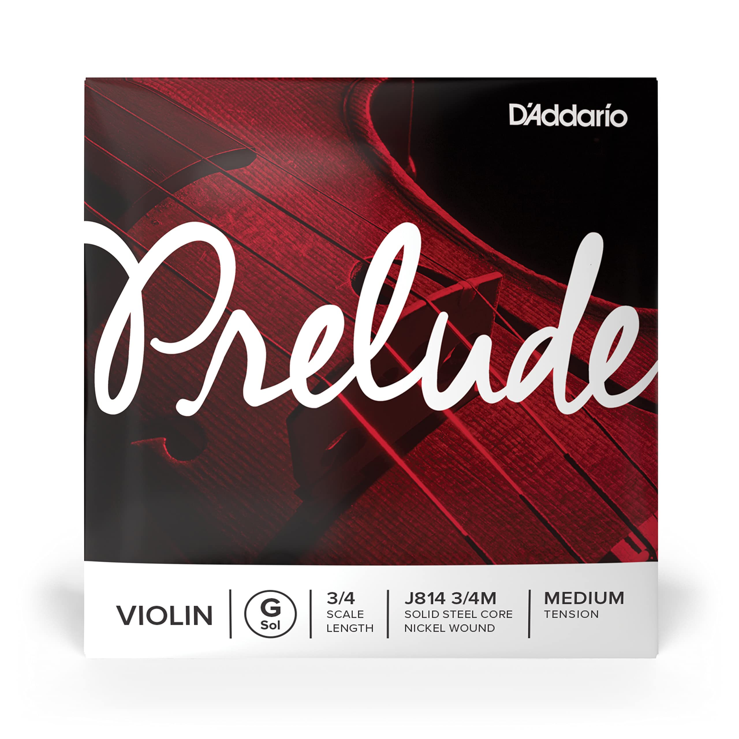D’Addario Prelude Violin Single G String, 3/4 Scale, Medium Tension - J814 3/4M - Solid Steel Core, Warm Tone, Economical and Durable – Educator’s Choice for Student Strings