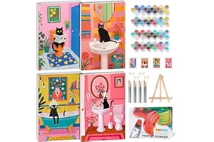 4 Pack Paint by Numbers Adult Kit with Frame, Black Cat Adult Paint by Number Kits on Canvas with Easel, Acrylic Oil Painting