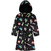 Minecraft Bath Robe for Boys, Teens Hooded Fleece Robe Cozy Loungewear Soft Nightwear Creeper Gamer Gifts for Kids