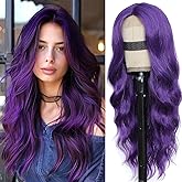 BEAUTIFA Dark Purple Wig for Women, Dark Purple Wavy Wig Middle Part 26 Inch Purple Wigs Heat Resistant Synthetic Wigs for Daily Party Use