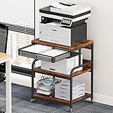 EasyCom 23.6''x18.9'' Extra Large Printer Stand with Drawer, 5-Adjustable Heights 3 Tier Table with Wheels, Rolling Printer Cart with Storage for Printer Scanner Fax Home Office Use