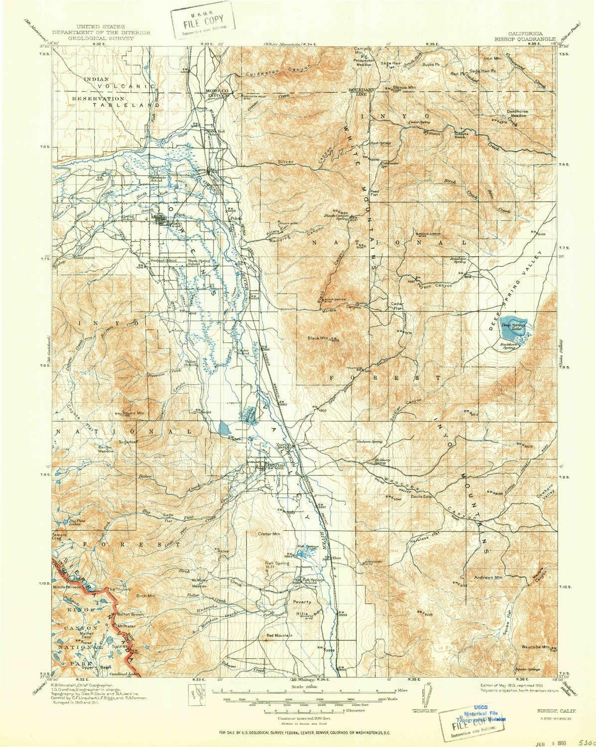 Bishop CA topo map, 1:125000 Scale, 30 X 30 Minute, Historical