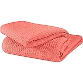 GLAMBURG 100% Cotton Thermal Blanket, Breathable King Size Waffle Blanket, All Season Coral Blanket
