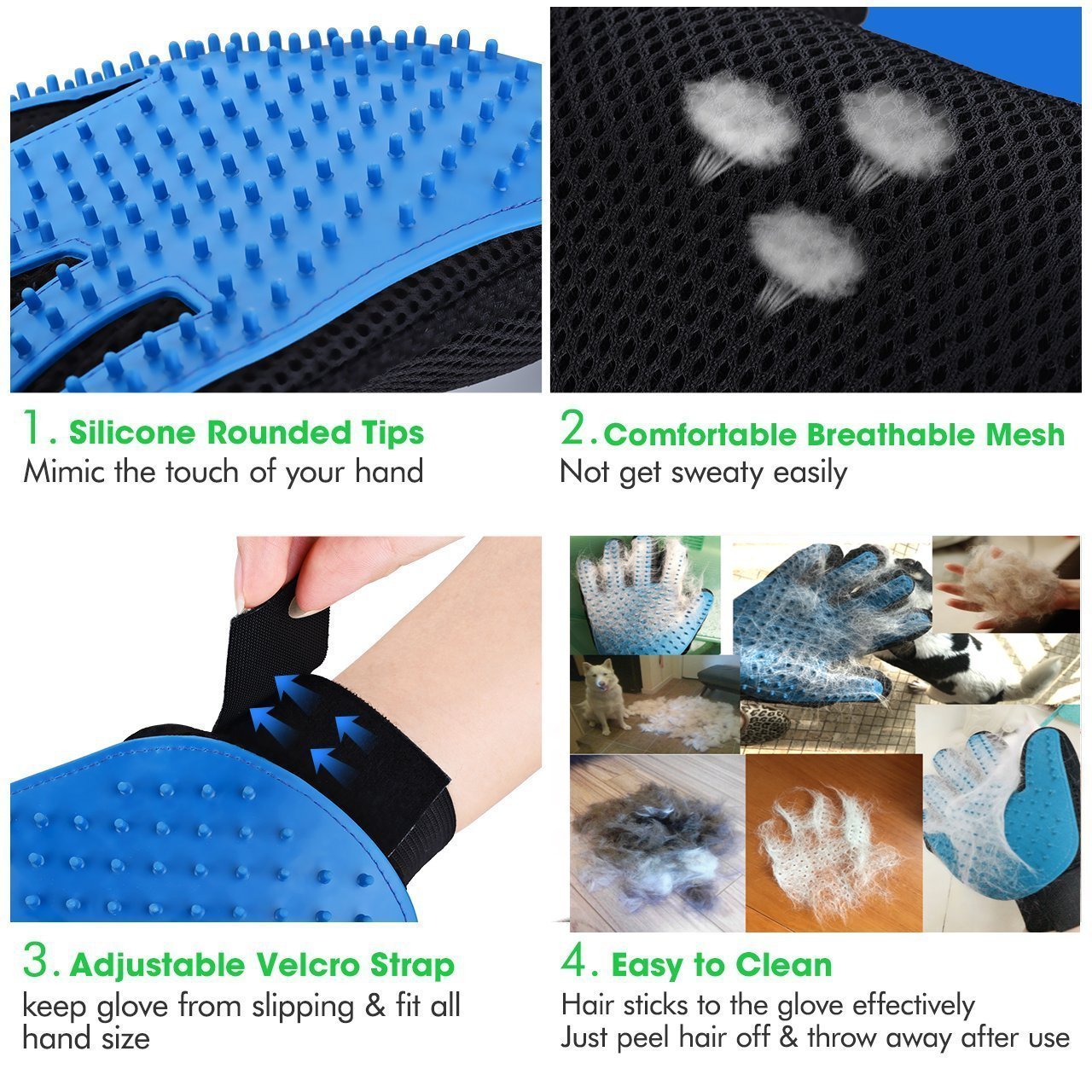 Pet Grooming Glove Deshedding Brush for Dogs & Cats with Long & Short Fur