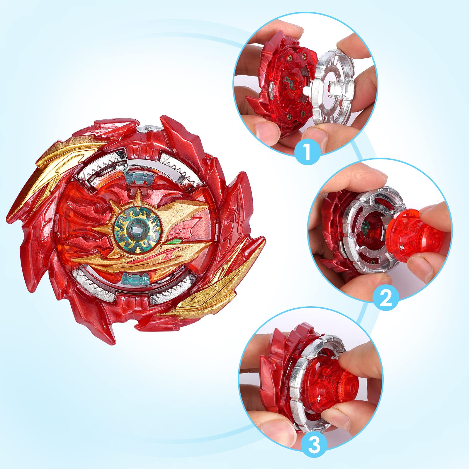 Bey Burst Set - Metal Fusion Evolution Master Battling Gyro Toys - High-Performance Spinning Tops with 2 Launchers for Children, Boys, and Kids(6)