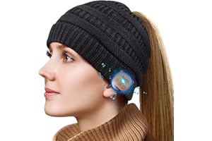 Bluetooth Beanie Gifts for Women, Ponytail Bluetooth Hat for Woman,Beanie with Headphones Upgrade Bluetooth 5.0 Christmas Tha