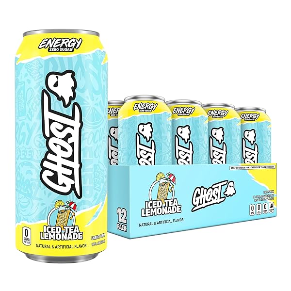 GHOST ENERGY DRINK – 12-PACK, ICED TEA LEMONADE, 16OZ – ENERGY & FOCUS & NO ARTIFICIAL COLORS – 200MG OF NATURAL CAFFEINE, L-CARNITINE & TAURINE – GLUTEN-FREE & VEGAN