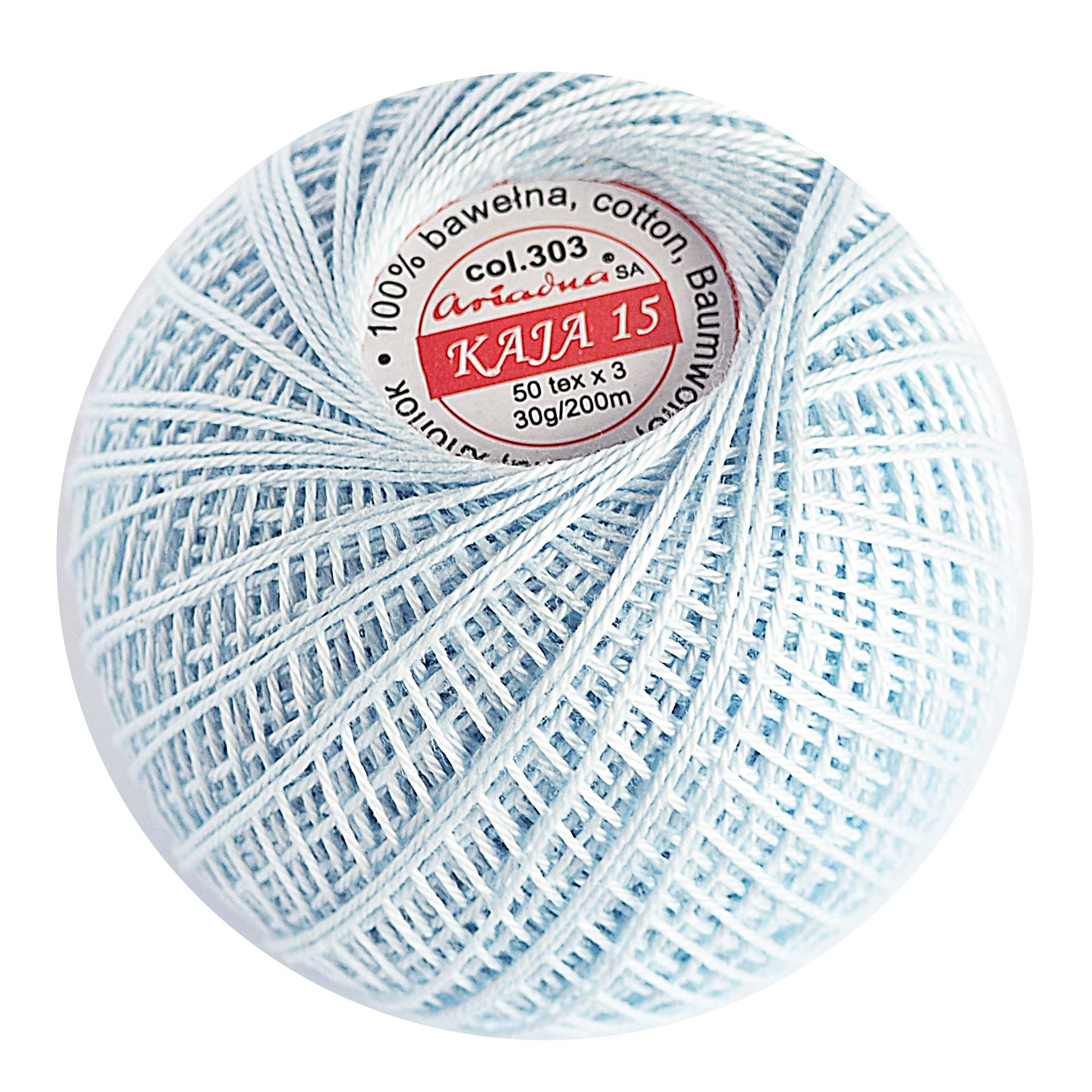 Cotton Crochet Yarn Double Mercerized Thread 220yd/200m Ball 1.05oz/30g Knitting Tatting Emroidery Size 15 Baby Blue (303)