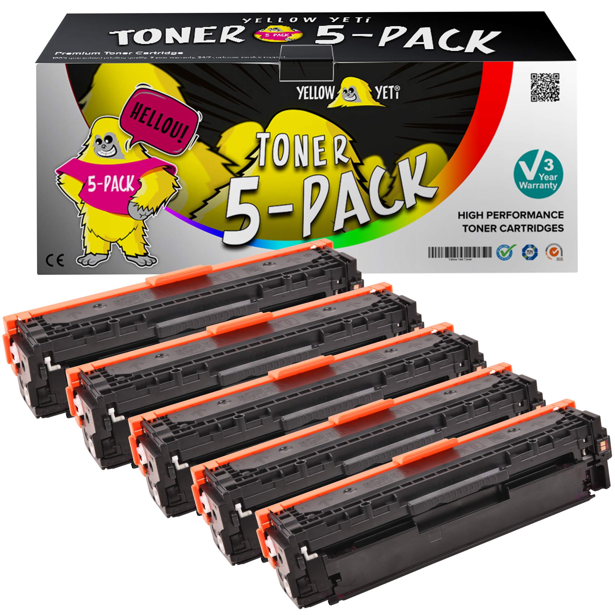 YELLOW YETI 5 Pack 305X 305A Compatible Toner Cartridges for LaserJet Pro 300 M351a MFP M375nw Pro 400 M451dn M451dw M451nw MFP M475dn M475dw | CE410X 4,000 Pages CE411A CE412A CE413A 2,600 Pages