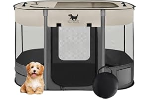 Rest-Eazzzy Dog Playpen, Foldable Kitten Playpen for Medium Dogs, Portable Pet Puppy Playpen with Removable Shade Cover, Indoor Outdoor Travel Camping Use for Small Pets with Carrying Case (S, Grey)