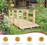 TANGZON 1.5M Wooden Garden Bridge with Safety Railings Natural view 7
