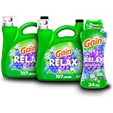 Bundle of Gain Liquid Laundry Detergent, Relax, HE Compatible, 154 fl oz, 107 Loads + Gain In-Wash Laundry Scent Booster Beads, Relax Scent, 24 oz