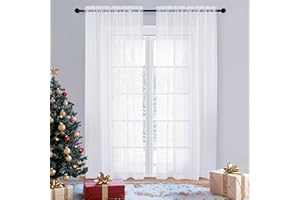 OVZME White Sheer Curtains 84 inches Long 2 Panels Set, Sheer White Curtains for Living Room/Bedroom, Rod Pocket Voile White Sheer Curtain Drapes, Airy Lightweight Window Treatments, Each 42W x 84L