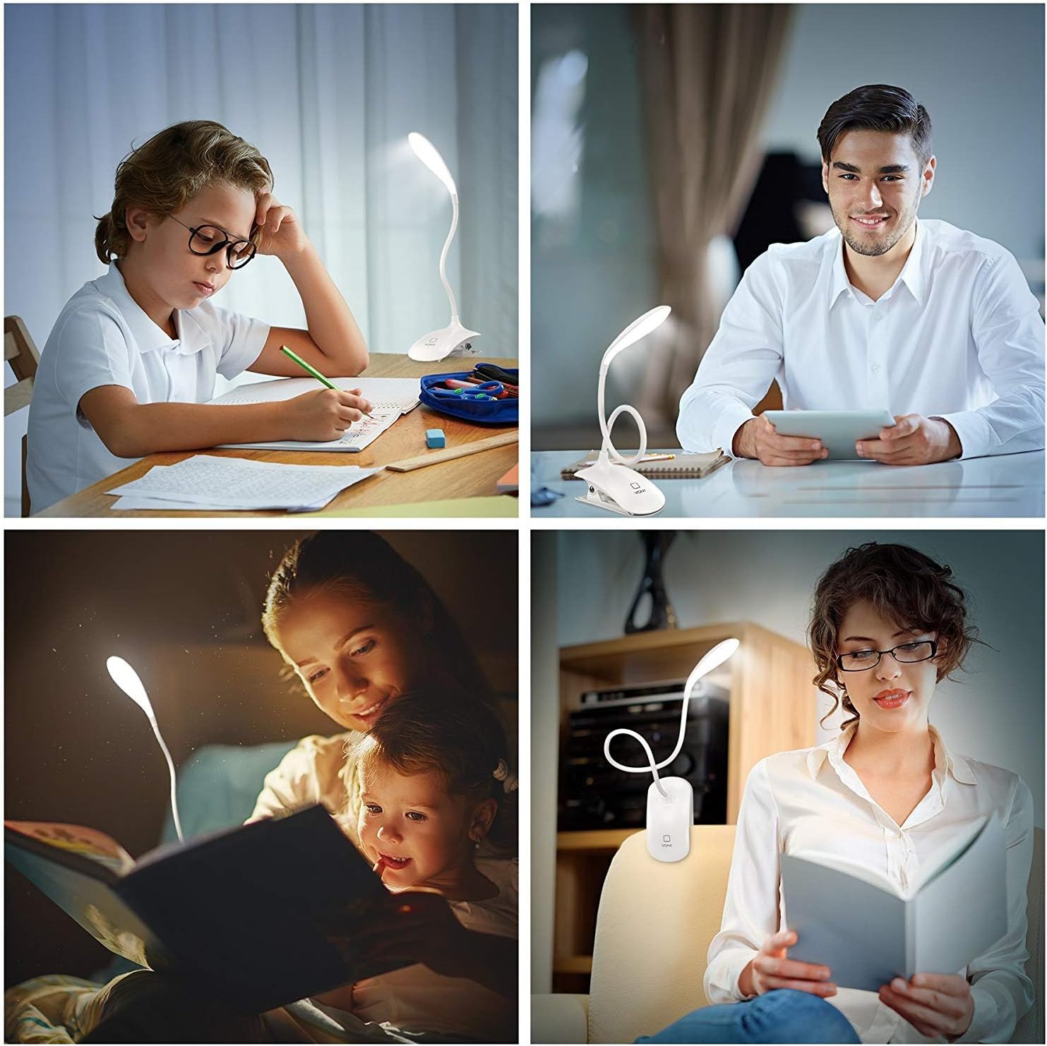LED Clip On Reading Light, Book Light, 16 Individual Eye Protection LEDs, 3 Brightness Levels, USB Rechargeable, Reading Lamp with Slick Touch Control, Perfect for Reading in Bed - Vont: Home Improvement