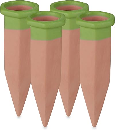 Relaxdays Self-Watering Spikes, 4x Clay Waterer for Indoor & Outdoor Plants