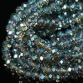 5 Strands 6mm Transparent AB Green Color Half Plated Faceted Rondelle Beads, Songxi Glass Beads for Keychain Making Necklace Earring Jewelry Making for Gemstone DIY Craft Supplies