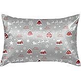 Merry Christmas Satin Pillowcase for Hair and Skin, Soft Satin Pillow Cover with Hidden Zipper, Queen Size 20x30 Inch Cooling Pillow Covers Breathable Silky Pillowcases for Bedroom Sofa Decoration