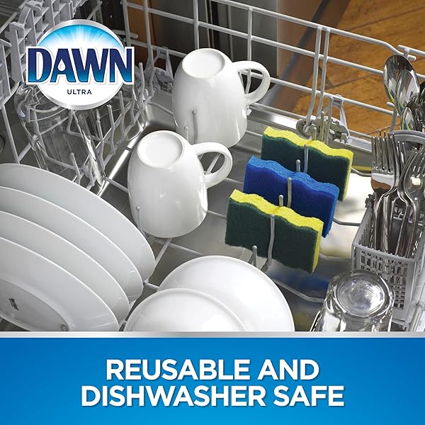 DAWN NON-SCRATCH KITCHEN DISH SPONGES, BLUE (PACK OF 6)