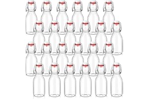 EBOOT Flip Top Glass Bottles with Caps Beer Clear Swing Top Glass Vinegar Kombucha Bottles with Stoppers Airtight Lids for Wedding Themed Baby Shower Christmas Gifts(24 Pcs,4 oz)