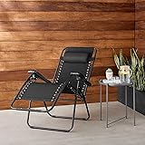 Amazon Basics Outdoor Textilene Adjustable Zero Gravity Folding Reclining Lounge Chair with Pillow, Black