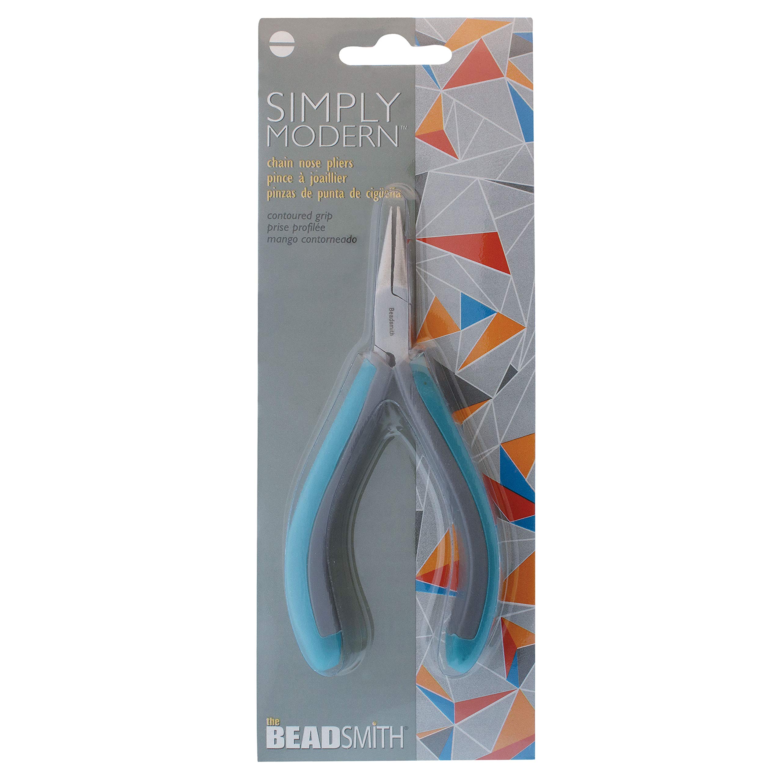 The Beadsmith Simply Modern Chain Nose Pliers, 4.5 inches (114mm) with polished steel head, PVC grip handles and double-leaf springs, tool for jewelry making