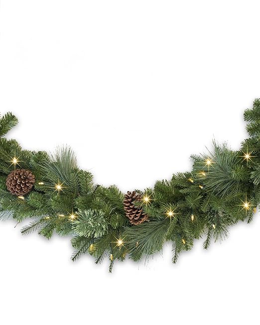 9' Mixed Evergreen Artificial Christmas Garland LED Clear