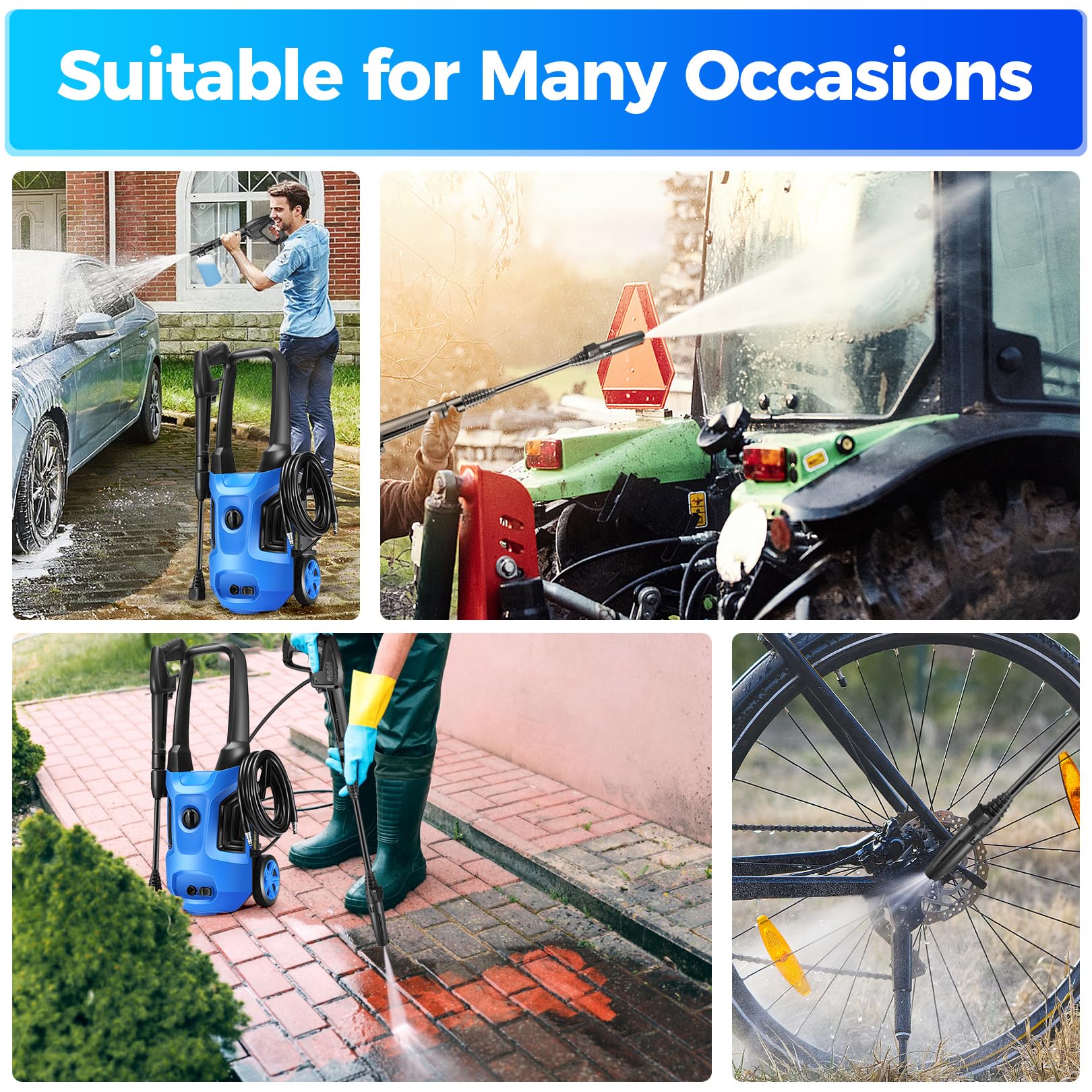Suyncll Pressure Washer, MAX PSI 2.5GPM Electric Power Washer,1800W High Pressure Washer, Professional Washer Cleaner, with All-in-one Adjustable Nozzle and Hose, Best for Cleaning Cars (Blue)