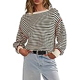 Panadila Womens Striped Oversized Sweater Fall Chunky Long Sleeve Pullover Sweaters Cable Knit Color Block Sweater Tops(Black White Combo,M)