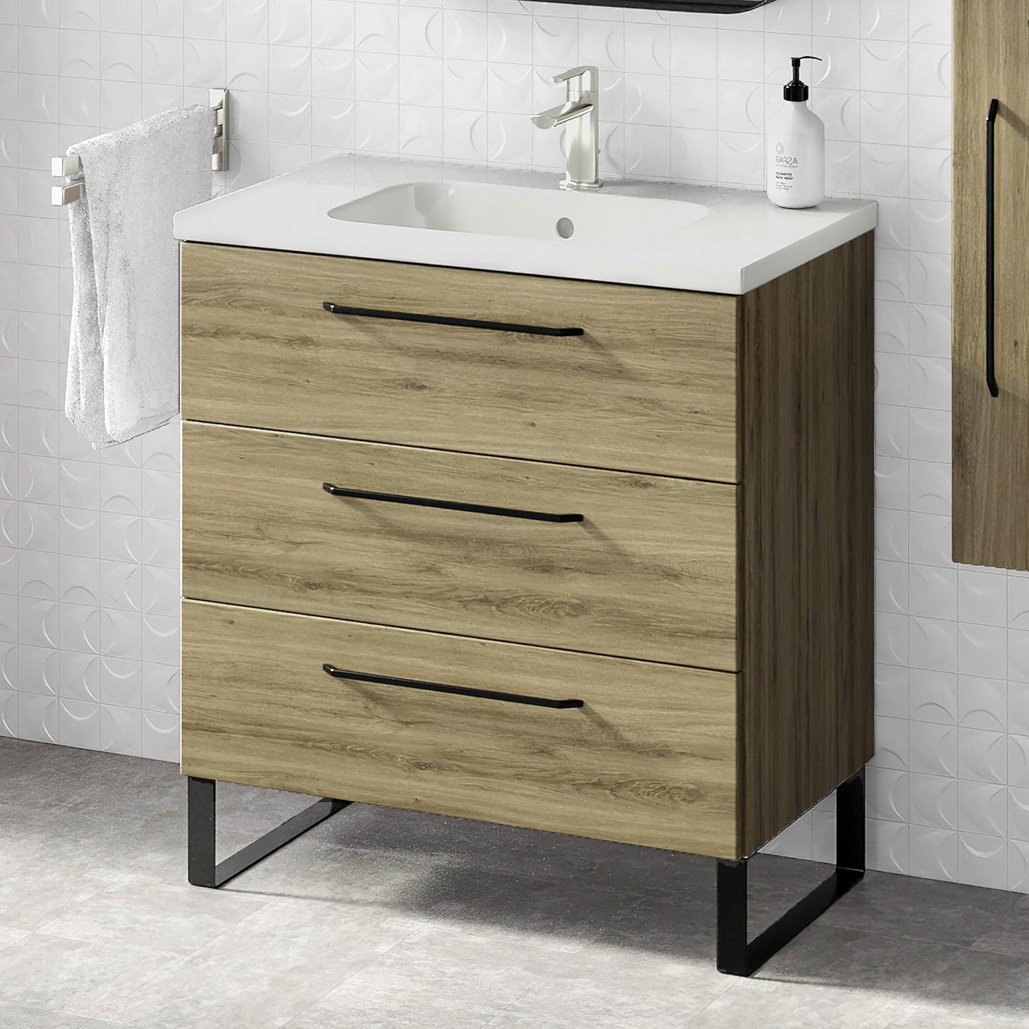 Amazon Com Randalco 32 Bathroom Vanity Cabinet Ceramic Sink Denver W 32 X H 35 X D 18 In Wf440 Ginger Oak Kitchen Dining