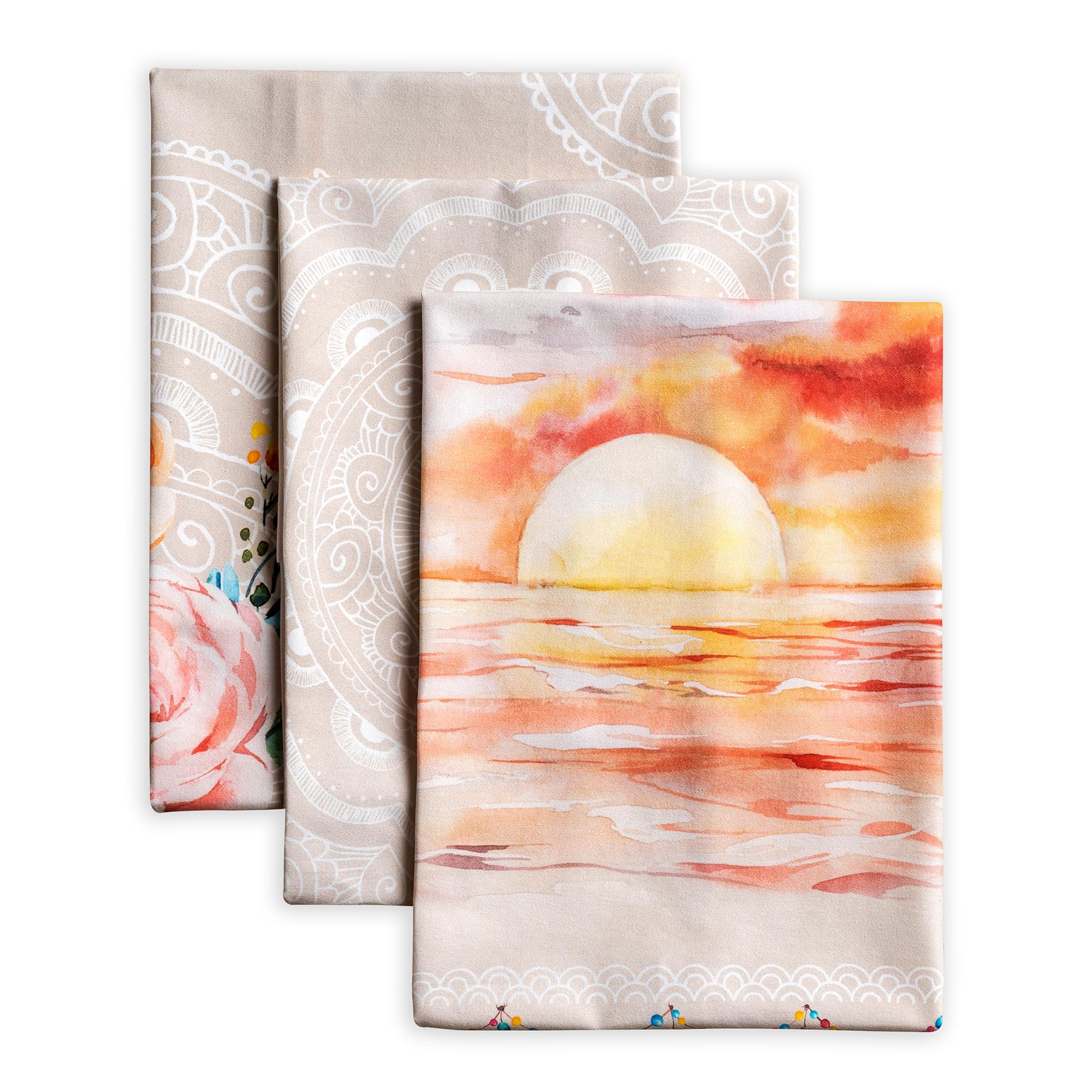 Maison d' Hermine Kitchen Towels Set of 3 100% Cotton 70 CM x 50 CM Reusable Cloth Tea Dish Towels Absorbent with Hanging Loop for Kitchen Dining Gifts for Mothers Day (Pivoine)