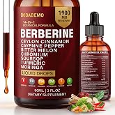 14-in-1 Berberine with Ceylon Cinnamon Supplement Liquid Drops, 1900mg | Herbal Blend with Turmeric, Black Pepper &amp; Bitter Melon for Antioxidant &amp; Digestive Support, Daily Wellness, 45 Day Supply