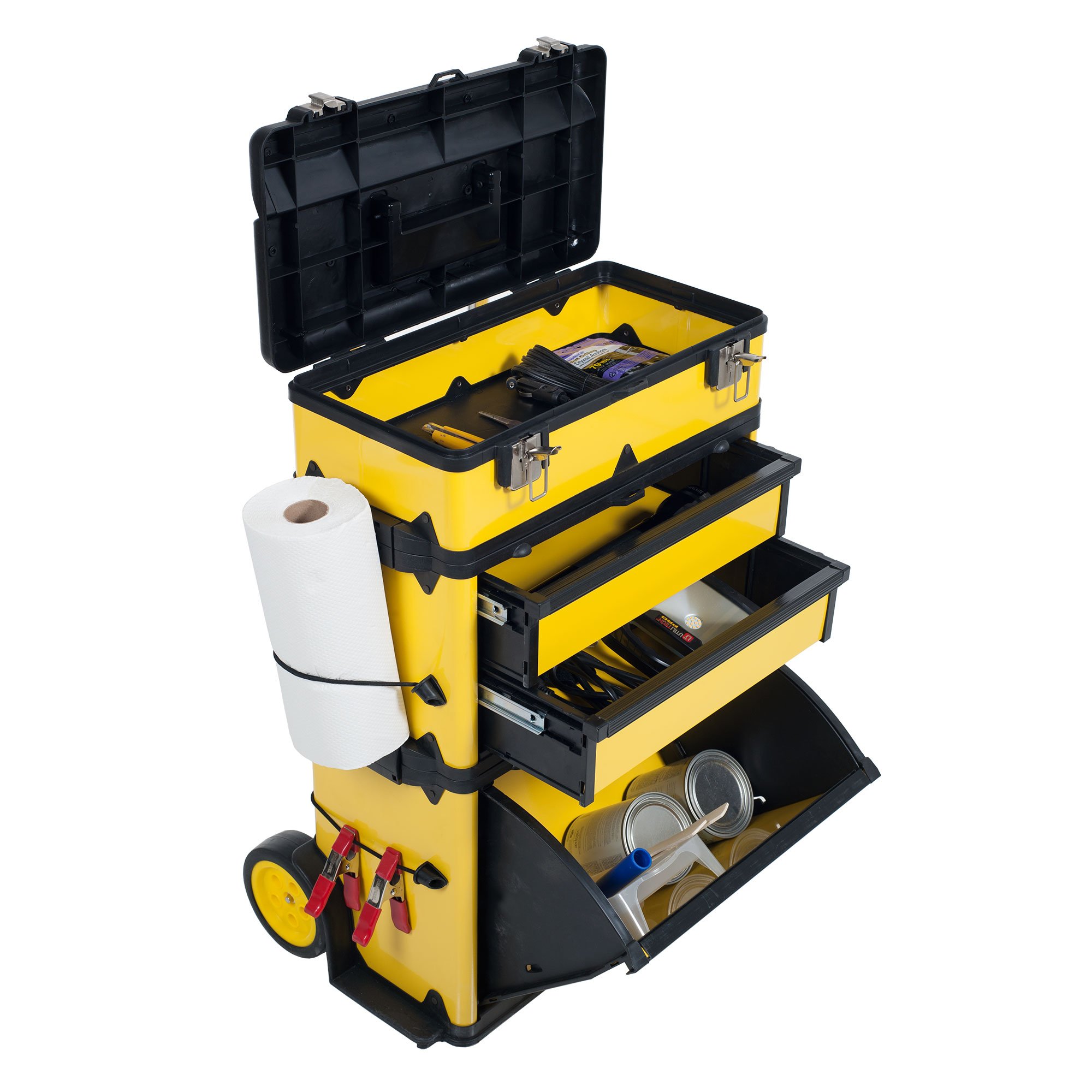 Stackable Toolbox Rolling Mobile Organizer with Telescopic Comfort Grip