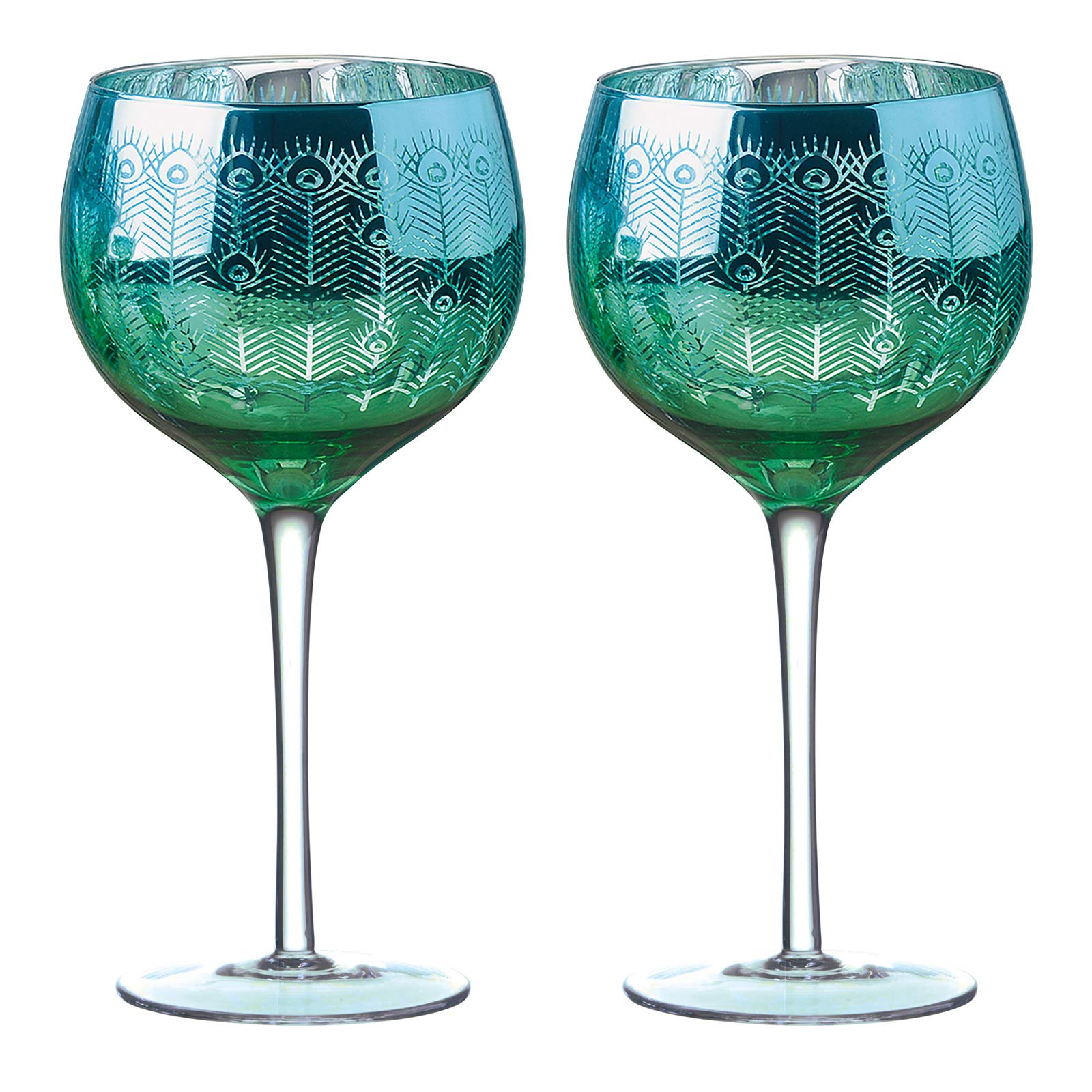 Artland - Peacock Gin Glasses - Blue/Green & Silver - Set of 2-70cl Capacity Per Glass