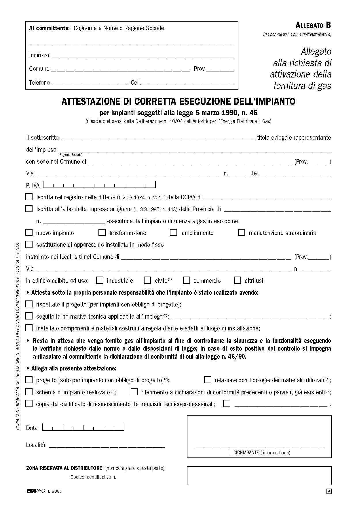 EDIPRO - E9086 - Certificate of Successful Execution of The Plant 4 Copies Snap f.to 29,7x21