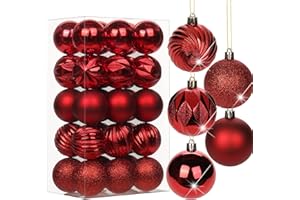 HOLLYONE 2.36" Christmas Ball Ornaments Red 30 Pcs Small Shatterproof Christmas Tree Decorations Xmas Tree Christmas Ornaments Balls with Hanging Loop for Wedding Holiday Party Wreath Home Decor