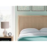Signature Design by Ashley Cielden Full Panel Headboard, Two-Tone Beige | Warm replicated oak grain with textured beige cane panel, For standard full size bed frames, Durable engineered wood