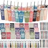 Hollowfly 24 Sets / 96 Pcs Inspirational Appreciation Gifts Thank You for Coworkers, 24 oz Plastic Cup with Lid Straw Notebooks Ballpoint Pens Keychain Associate Appreciation Gifts (Morandi)