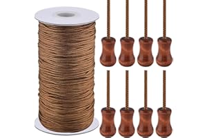 SAYAYA 109 Yards Braided Nylon Lift Shade Cord with Wood Pendants, 1.8 mm Replacement Blind Cord String for Window Blinds, Roman Shades, Gardening, and DIY Craft Projects (Brown)