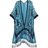 BohemyanRace Women's Coverups Burnout Velvet Cardigan Casual Outfit Long Cover Up Kimono with Tassel