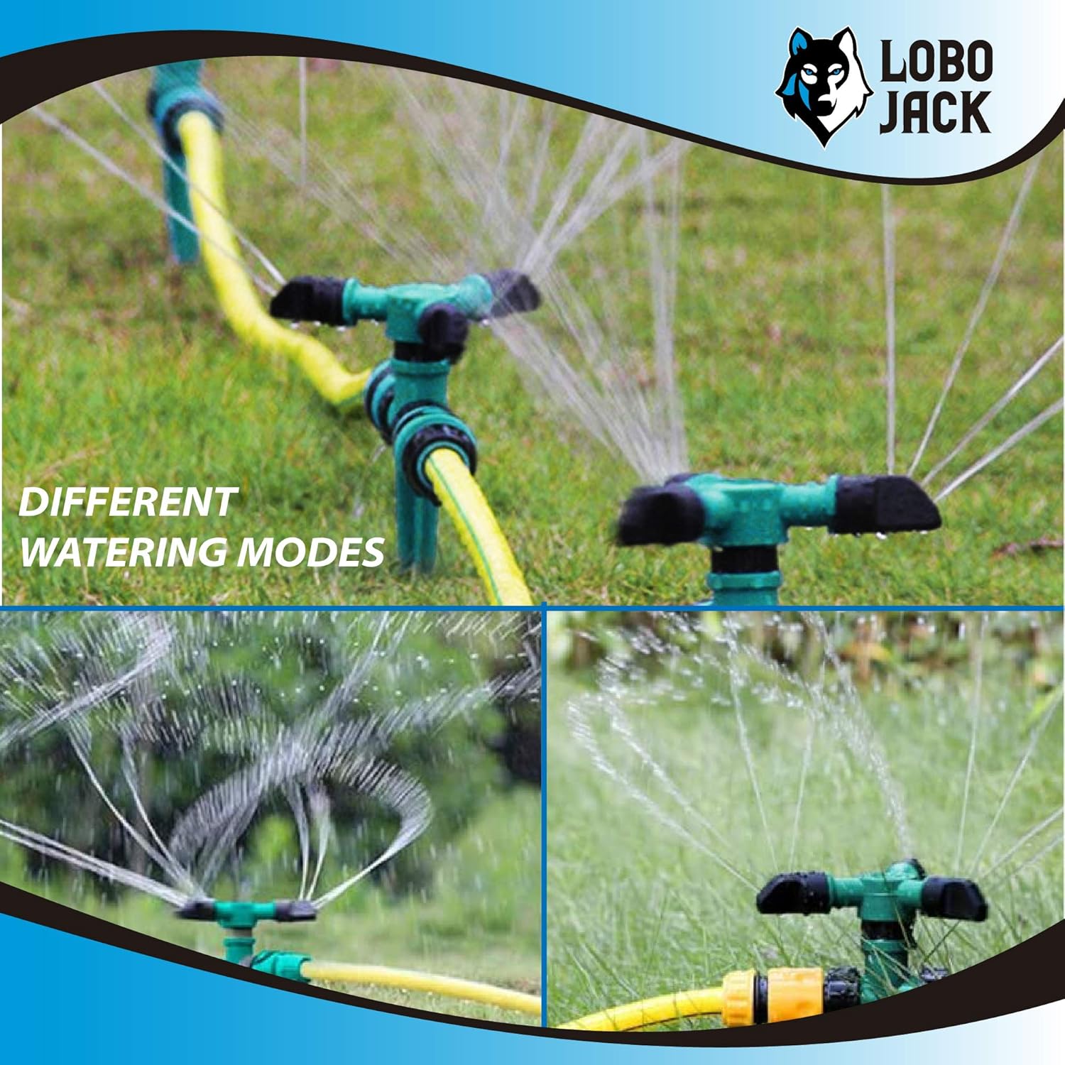 LoboJack 3 Arms Sprinkler for Lawn Garden Watering, 360 Degree Automatically Rotating, Up to 32 ft. of Irrigation : Garden & Outdoor
