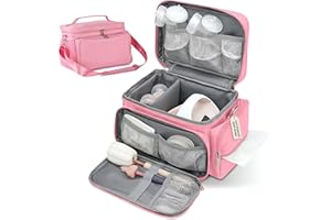 DROPEREUM Insulated Pump Bag for Spectra S1 S2, Wearable Breast Pump Bags with Milk Pack, Pumping Bag with Waterproof Mat for Pump Accessories, Bottle Bags for Travel and Family, Pink