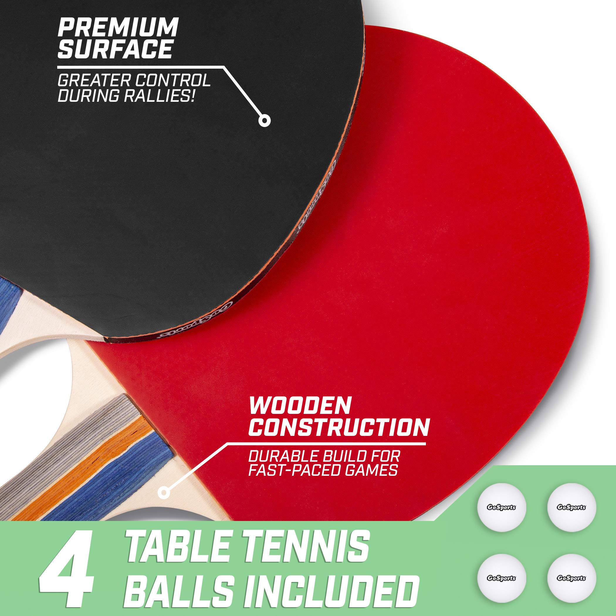 GoSports Mid-Size Table Tennis Game Set - Red or Blue - Indoor/Outdoor Portable Table Tennis Game with Net, 2 Table Tennis Paddles and 4 Balls
