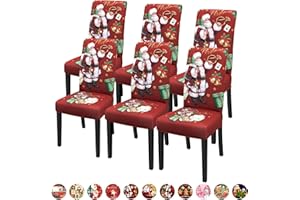 DREAHOTEXTIL Christmas Chair Covers for Dining Chairs, Stretch Dining Covers, Dining Room Chair Covers Set of 4/6, Removable Washable Dining Chair Slipcovers for Home Hotel Banquet Holiday Decoration (3, 6pcs)