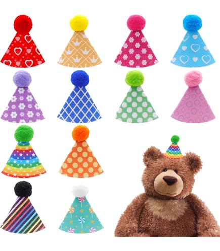 12-Pack Mini Felt Party Hats For Pets & Toys – Assorted Colors, Adjustable Elastic For Cats, Dogs, Teddies-607606