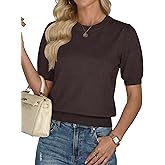 Womens Puff Short Sleeve Sweater Crop Tops 2026 Spring Summer Trendy Knit Crew Neck T Shirts Work Blouses