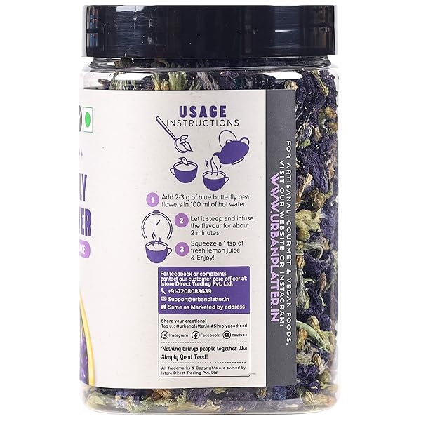 URBAN PLATTER BLUE BUTTERFLY PEA FLOWER | 1.41 OZ (120+ CUPS) | DRIED FLOWERS FOR TEA | RICH IN ANTIOXIDANTS | CAFFEINE-FREE HERBAL TEA | NATURAL BLUE & PURPLE COLOR FOR ICED TEAS & COCKTAILS