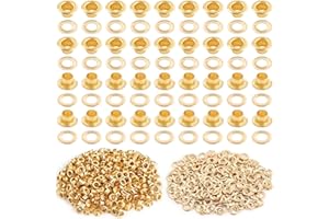 PECMER 300 PCS Gold Eyelets and Grommets- 1/8 Inch Copper Eyelets Grommets with Washers for Belt Bag Tag Scrapbook-3mm Eyelets for Paper Crafts and Fabric Shoes