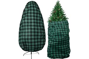 MIMIND Large Christmas Tree Storage Bag Oversized Green and Black Plaid Tree Cover Container with Drawstring & Buckle 9 x 6 Feet Non-Woven Upright Tree Storage Bag for Trees up to 9 Feet Tall